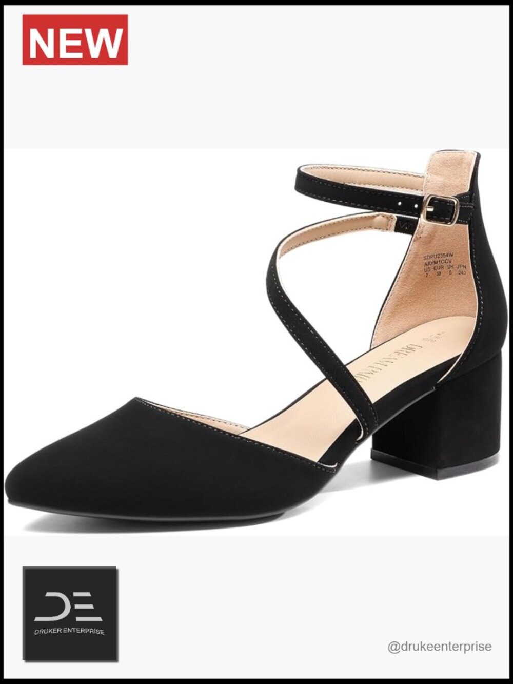 Faux Leather Closed Pointed Toe Low Chunky Heels Pumps Ankle Strap Wedding